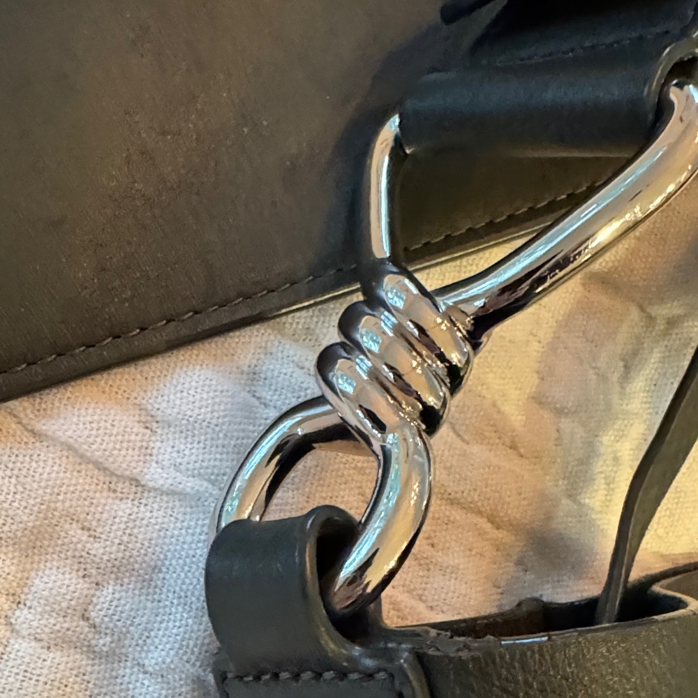 AllSaints Olive Green Leather Shoulder Bag with Silver Hardware - Picture 10 of 16